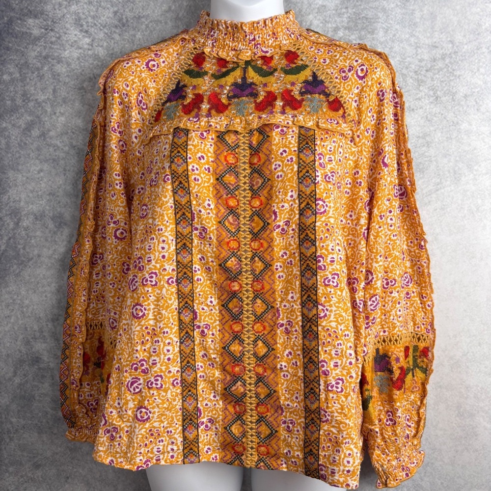Maeve by Anthropology Goldie Embroidered Blouse Floral Long Sleeve Blouse‎ 10P